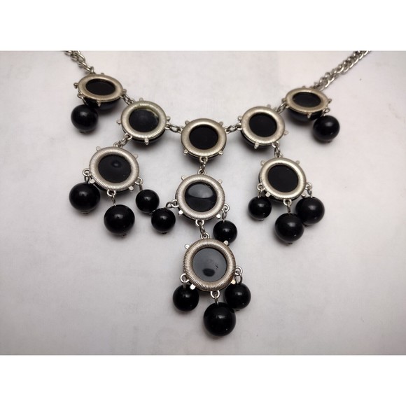 Vintage Black Bubble Necklace Silver Tone Adjustable Statement Chunky‎ - Picture 5 of 7